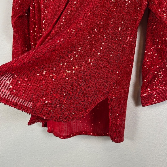 Calvin Klein women plus size 2X fully sequin top red long sleeve snap closure - Picture 7 of 14